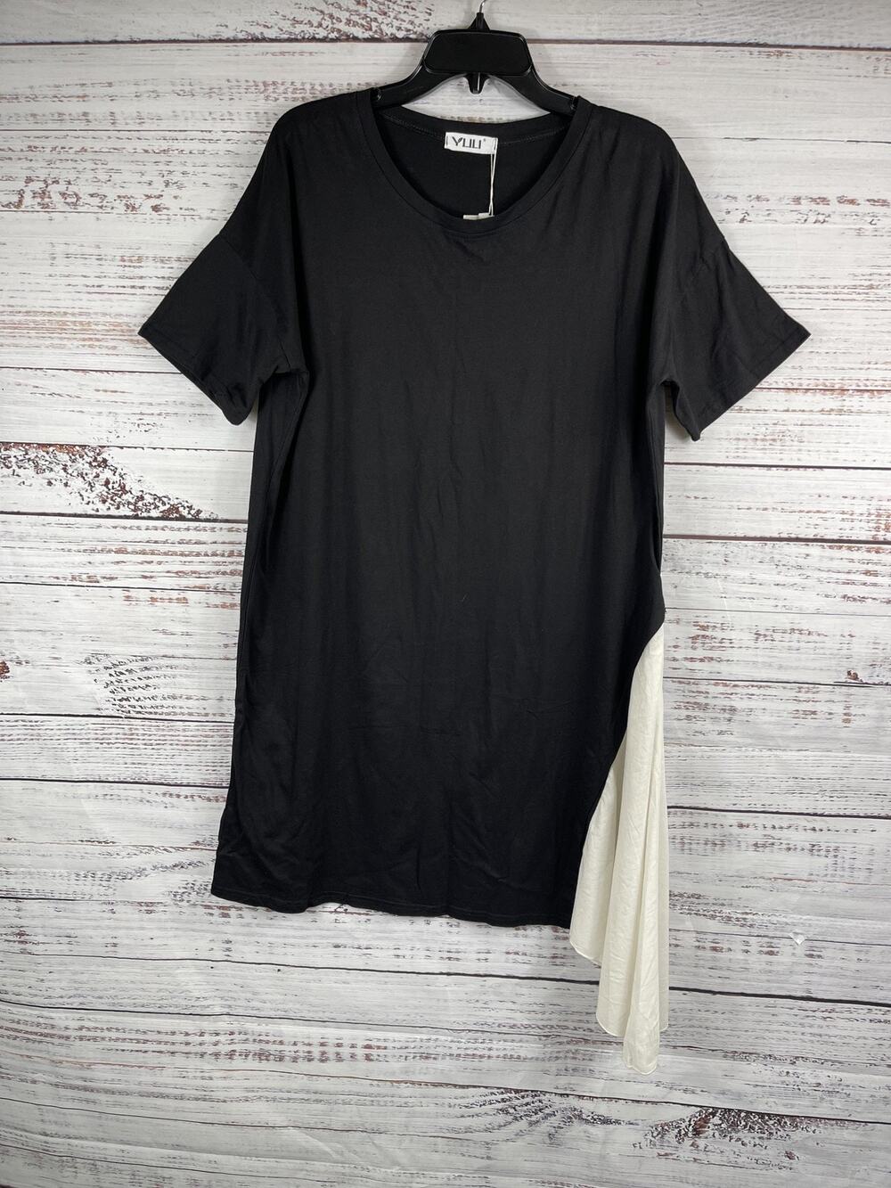 Yuli Women's Size Large Black White Asymmetrical Tunic Modern Design Korea Dress